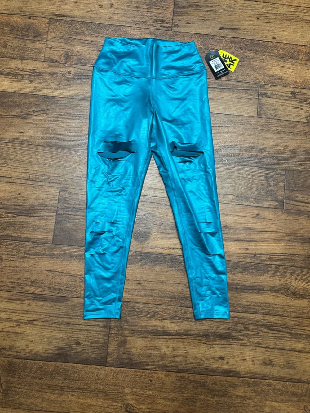 Zumba Fitness Metallic Teal Ripped High-Rise Leggings